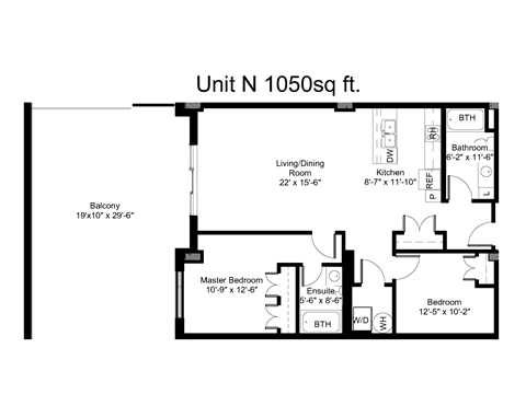 Floor plan for 2 beds, 2 baths, 1056 sqft